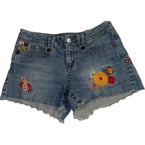 Y2K Candies Denim Shorts Embroidered Floral Blue Jeans Women Size 5